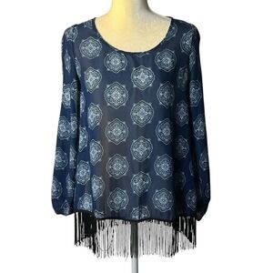 Charming Charlie Women's Semi‎ Sheer Blouse Navy Blue Pullover Size Medium Boho